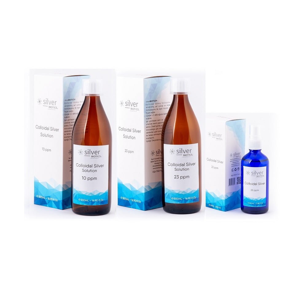 silverBIOTICS 10ppm 500ml + 23ppm 500ml + 23ppm 100ml Sprey HydraSense Kolloidal Gümüş Suyu