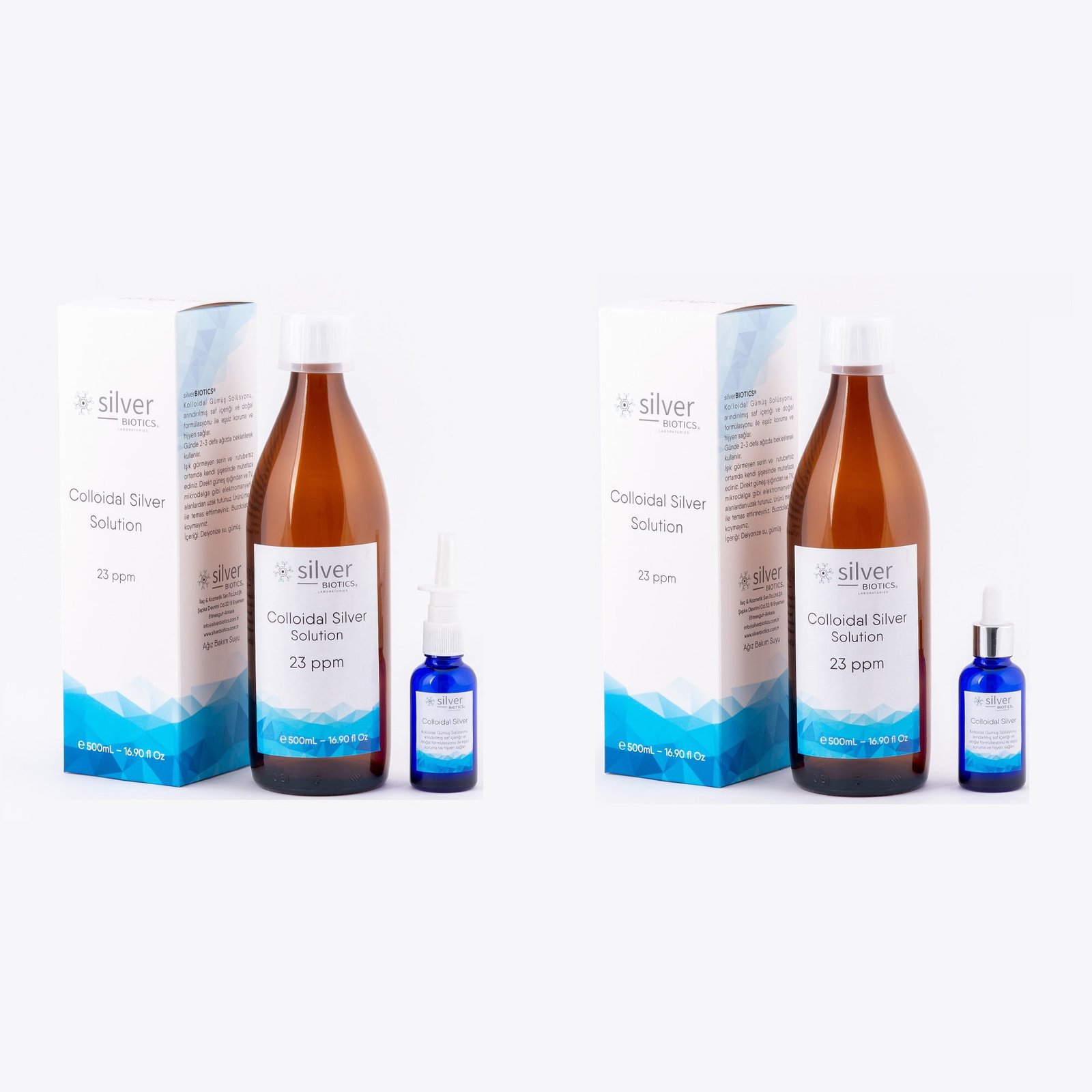 silverBIOTICS 10ppm 500ml 2li Set HydraSense Kolloidal Gümüş Suyu